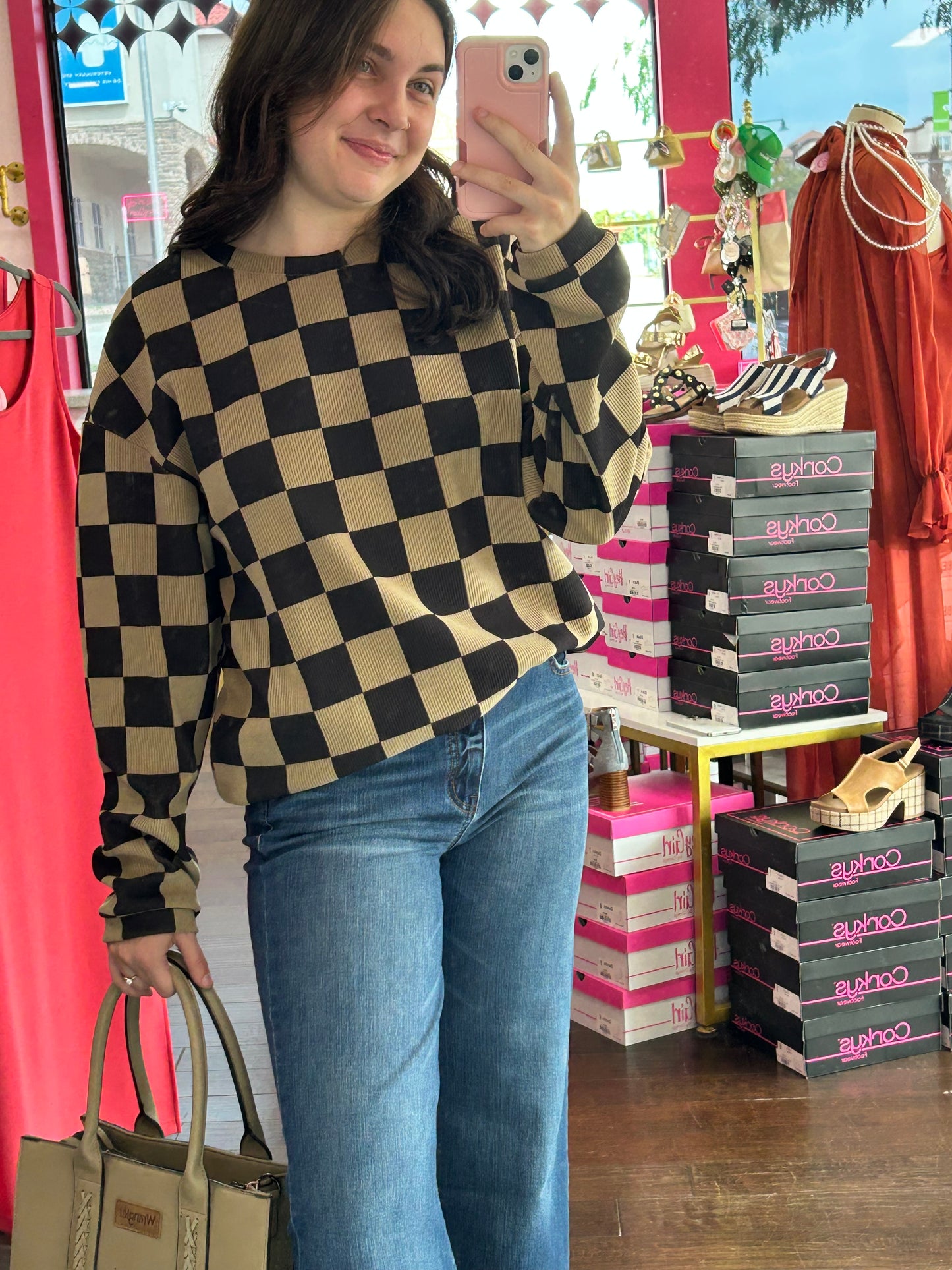 Checkered Casual Glam Sweatshirt