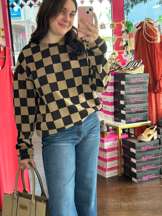 Checkered Casual Glam Sweatshirt
