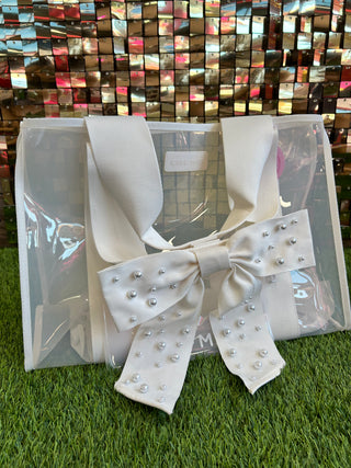 Ivory Pearl Bow Jelly Tote Bag