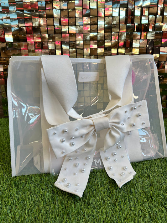 Ivory Pearl Bow Jelly Tote Bag