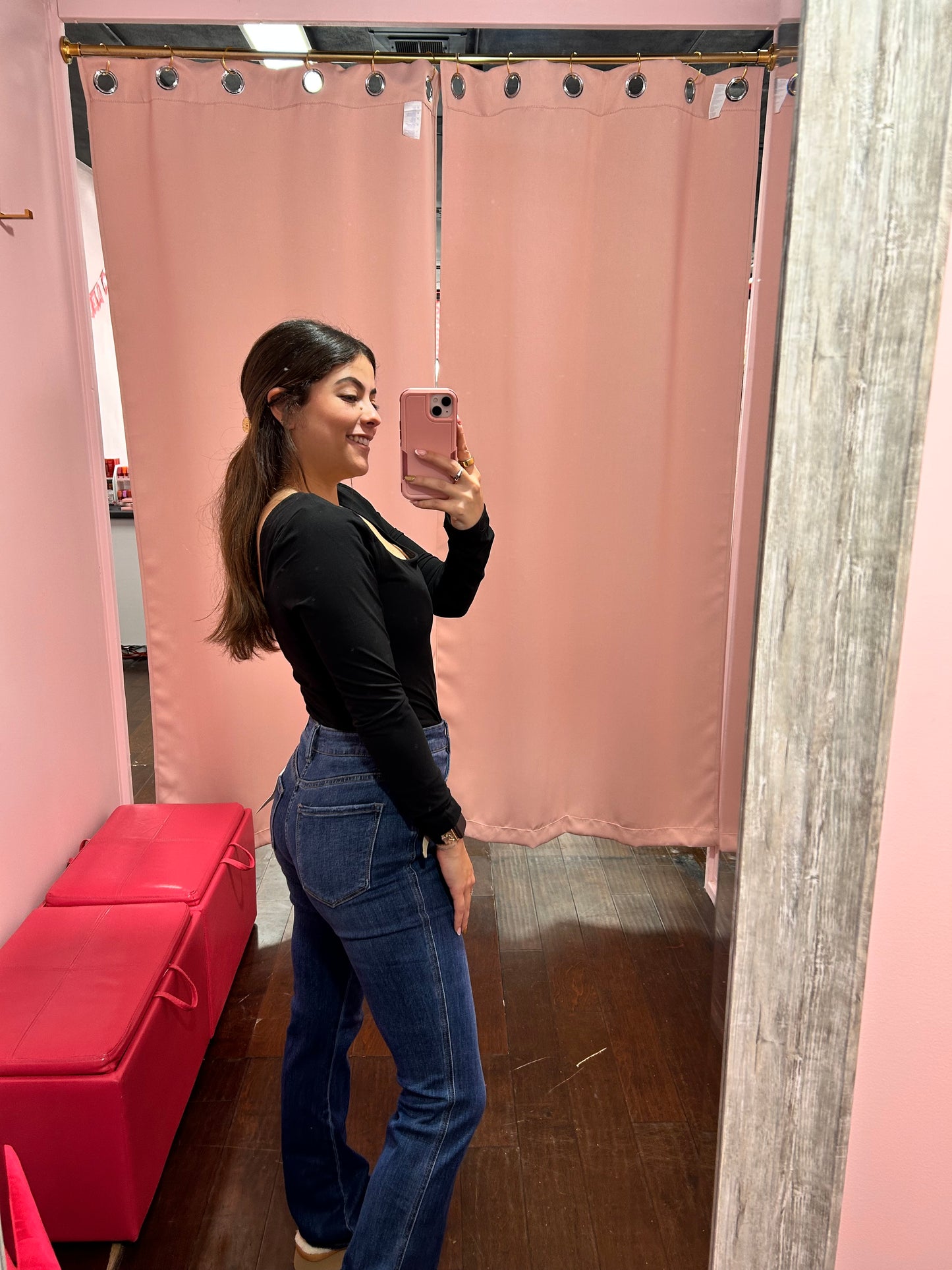 Square Neck Long Sleeve Top Black