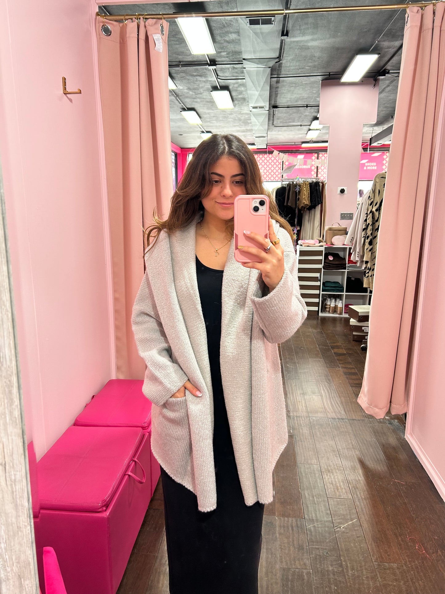 Oversized Hooded Coatigan Gray