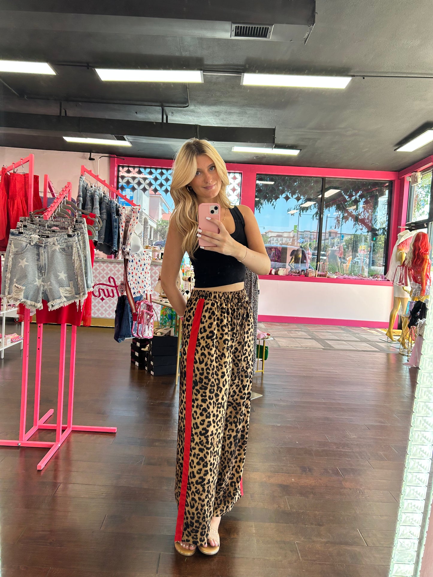 Curvy Leopard Print Red Pants