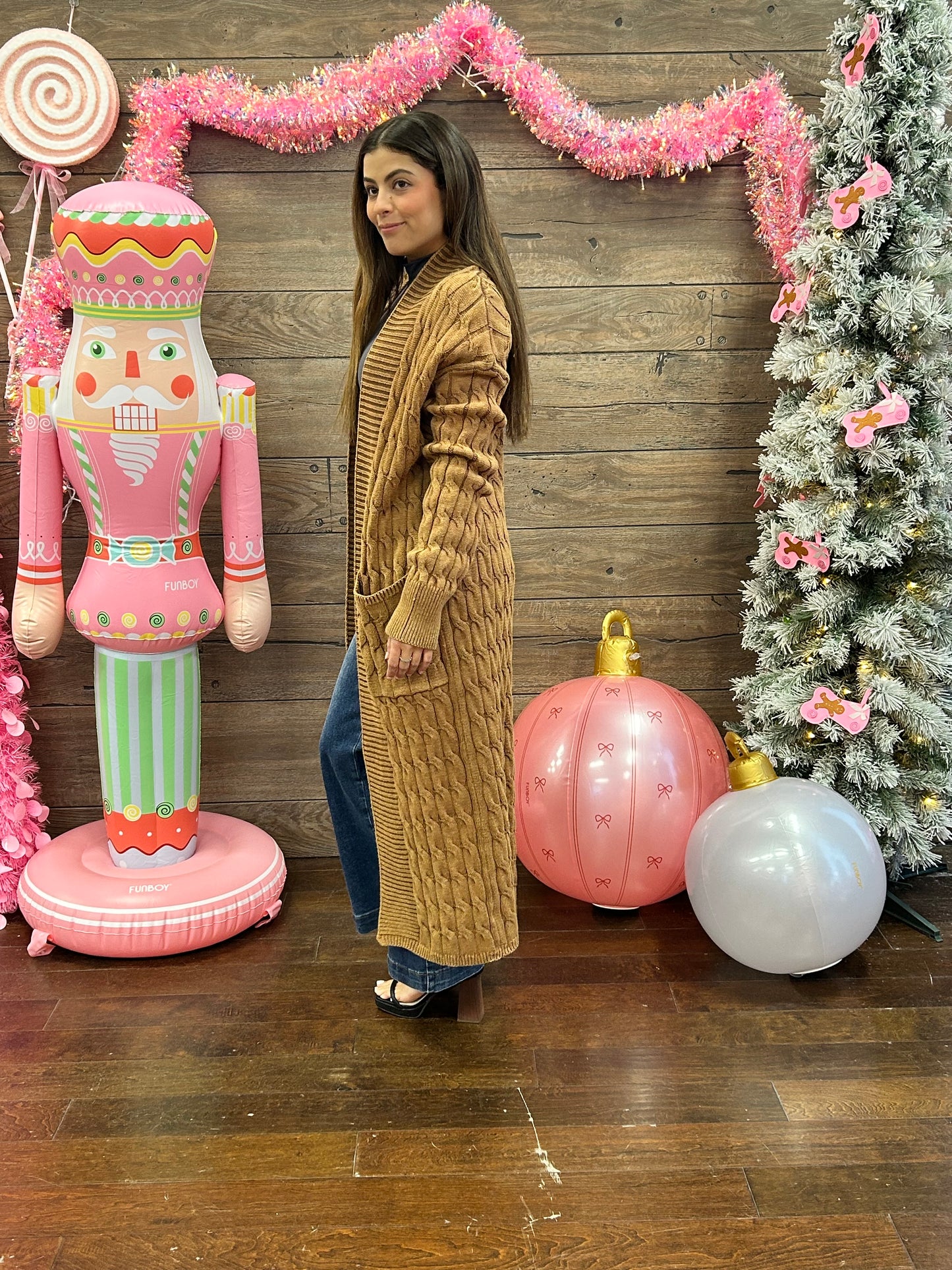 Long Cable Cardigan Brown