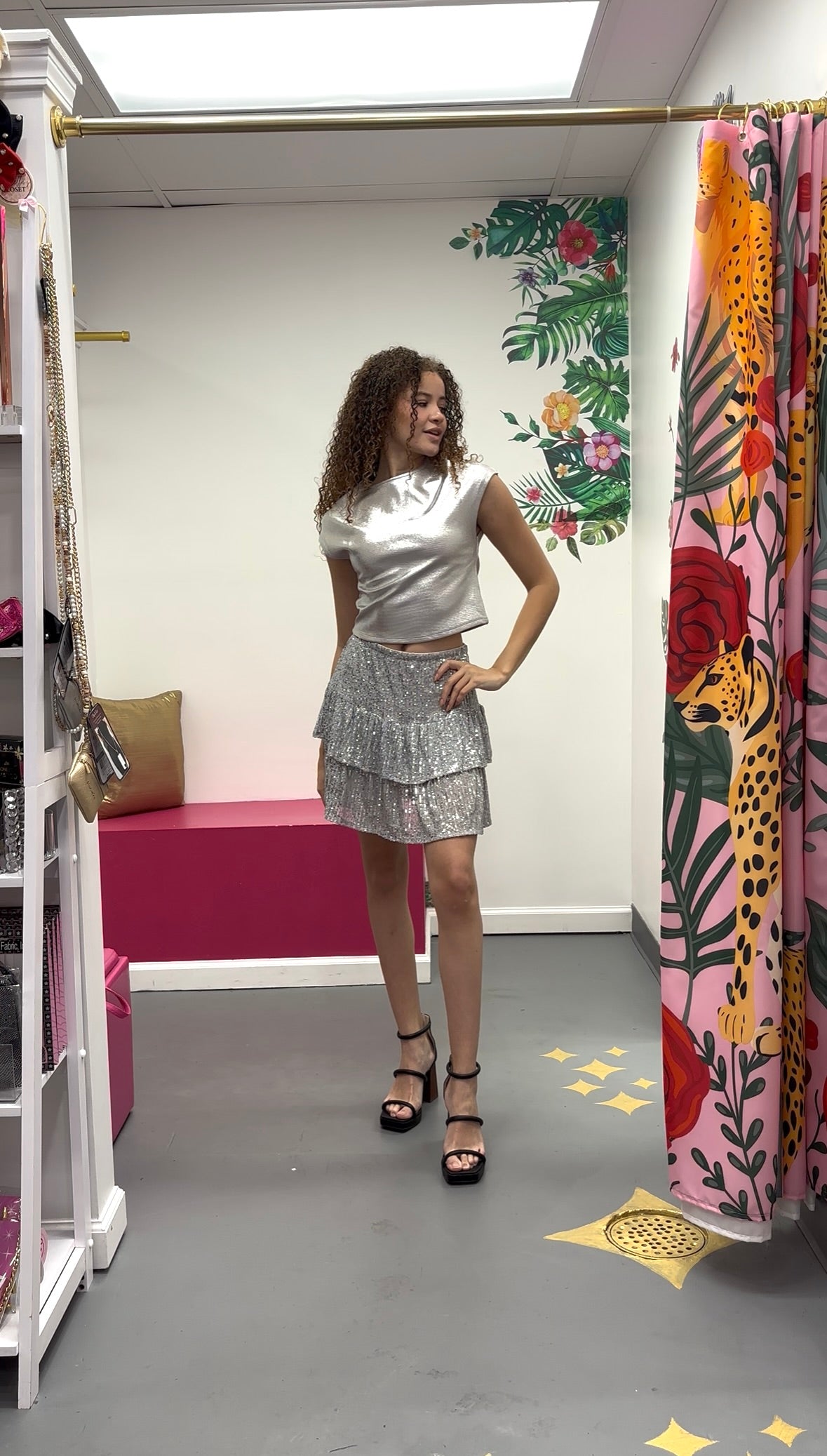 Sequin Mini Skort Silver