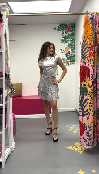 Sequin Mini Skort Silver