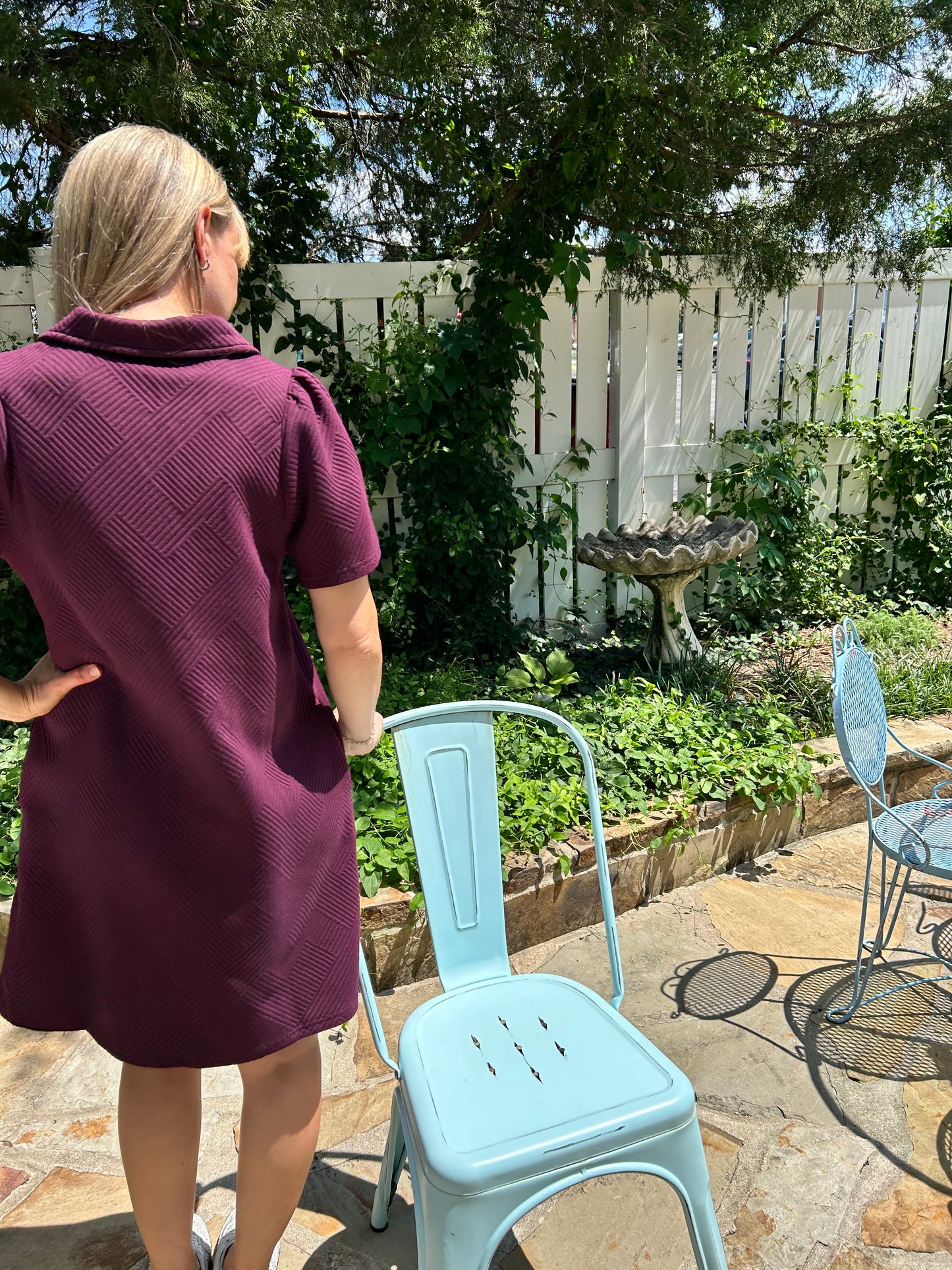 Textured Dress w Pockets Burgundy