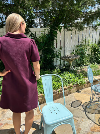 Textured Dress w Pockets Burgundy