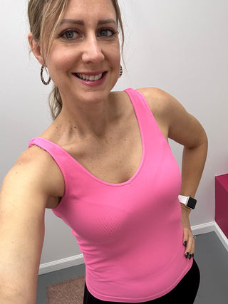 Ribbed Reversible Tank Pink