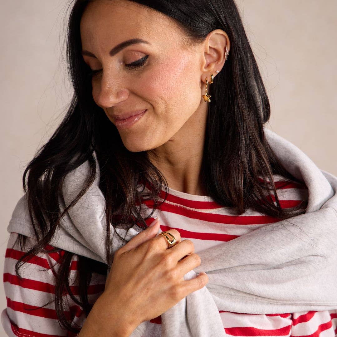 Gold Waterproof Puffy Star Huggie Earrings