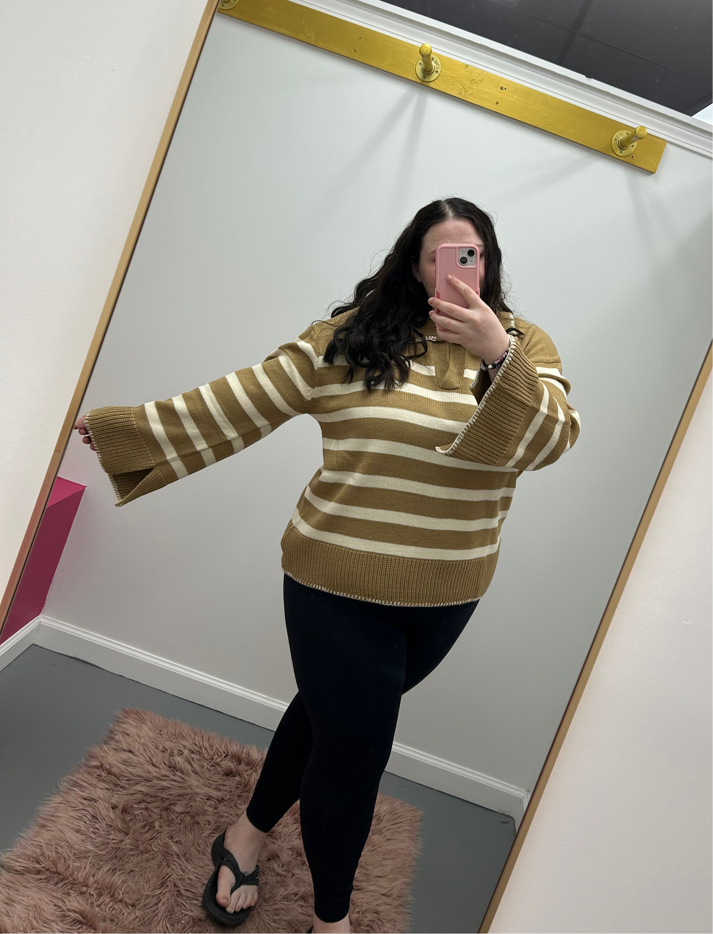 Curvy Stripe Collar Knit Sweater
