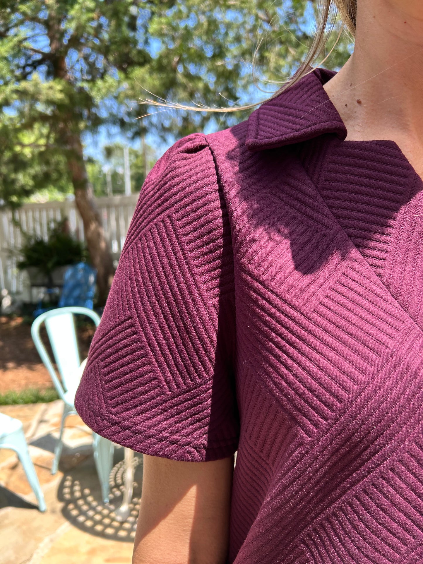 Textured Dress w Pockets Burgundy