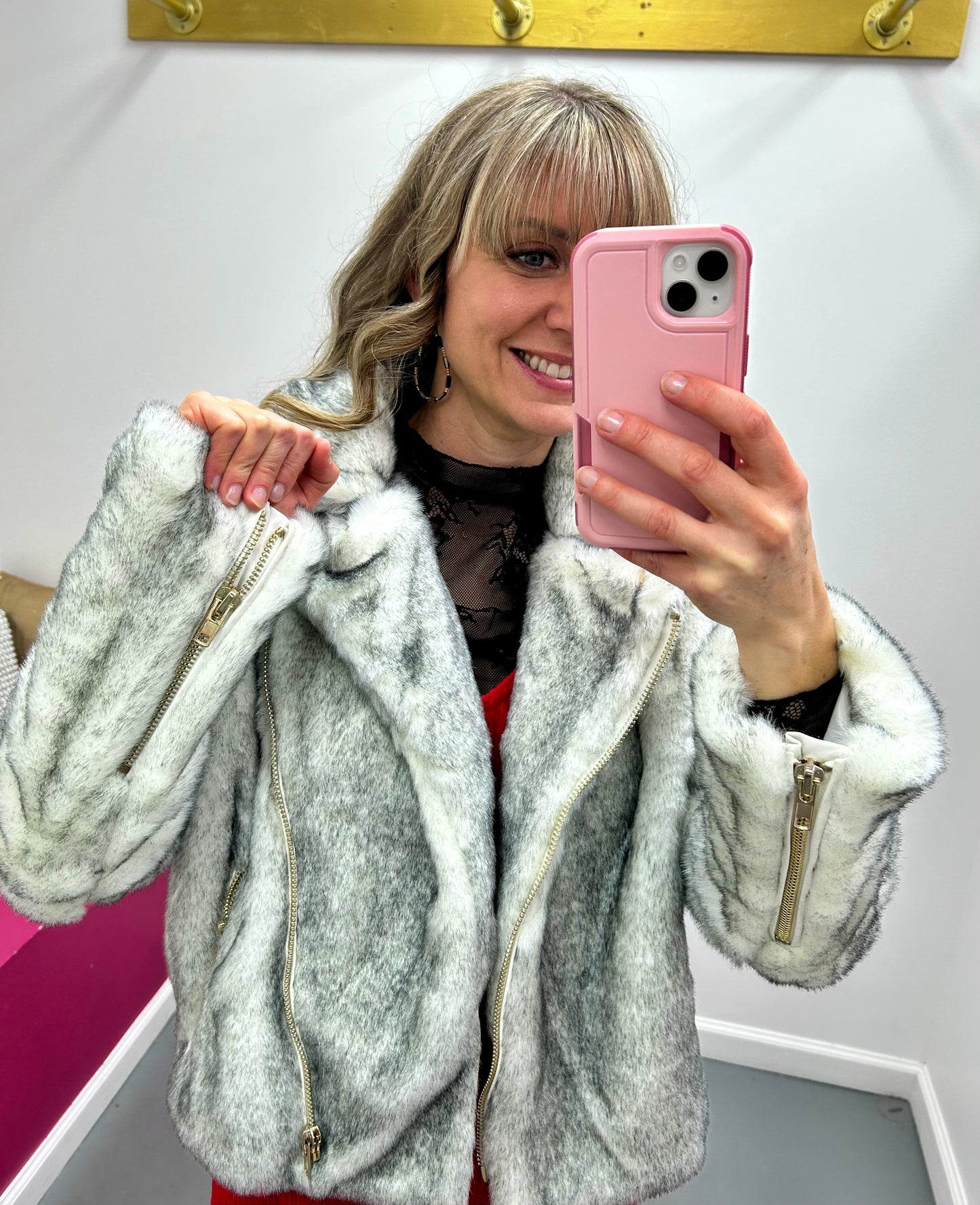 Faux Fur Jacket Gray