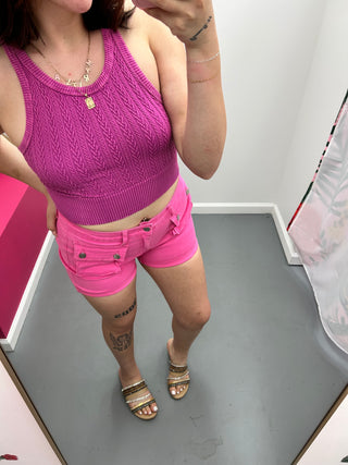 Denim Cargo Shorts Pink