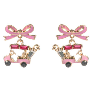 Pink Bow Golf Cart Earrings