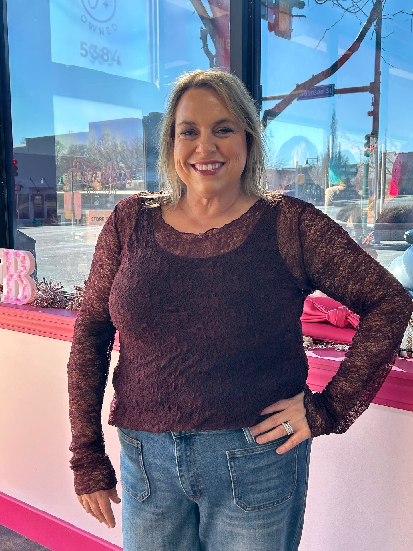 Floral Lace Sheer Top Mulberry