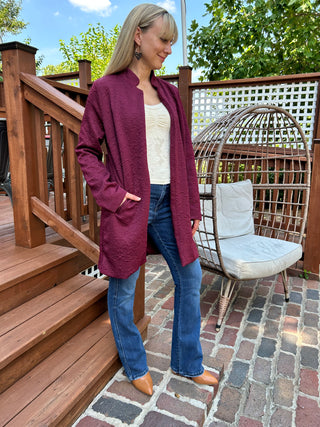 Textured Coat w Pockets Wine