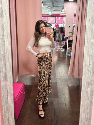 Leopard High Waist Satin Skirt