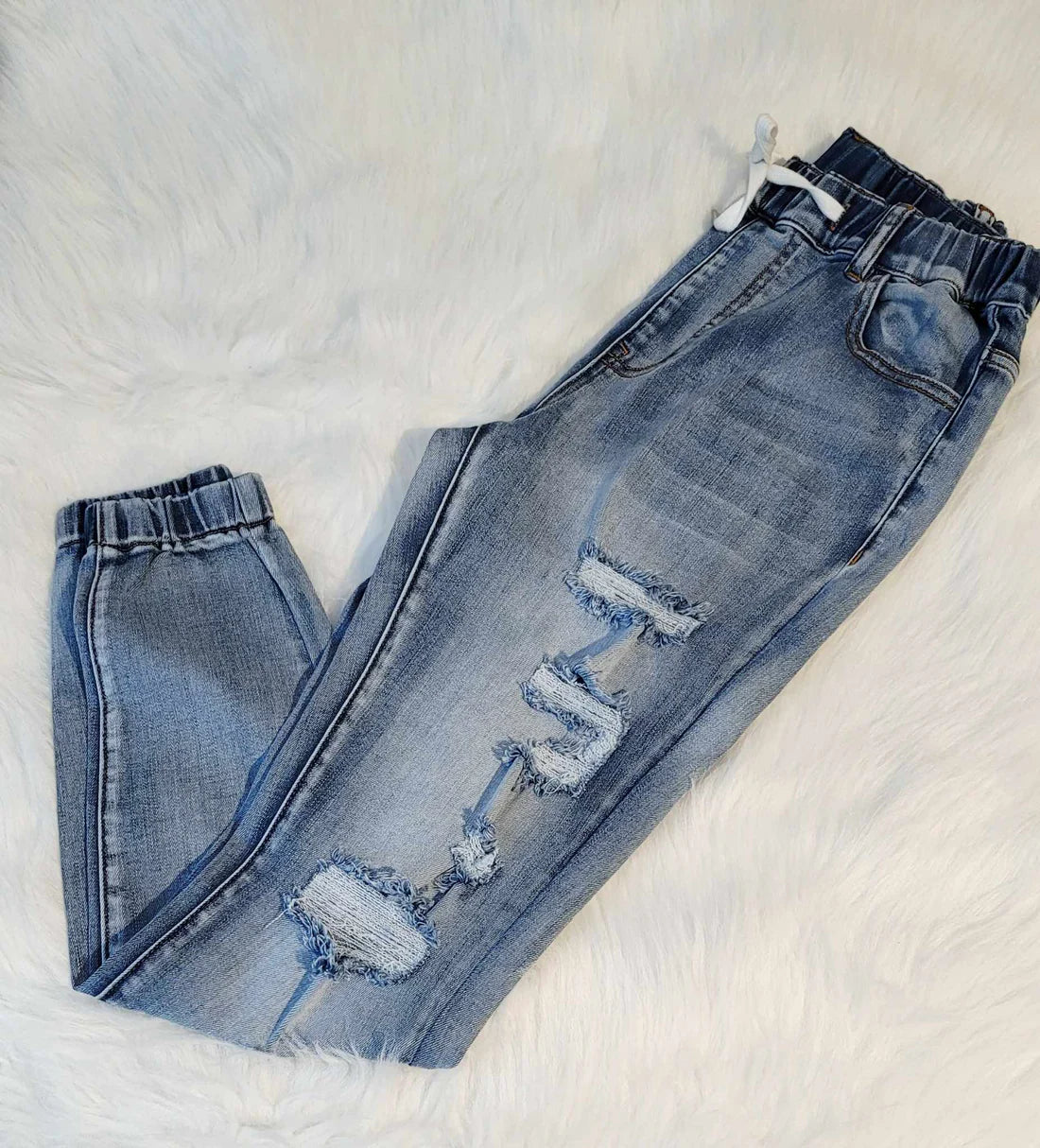 Distressed Denim Joggers Hi-Rise