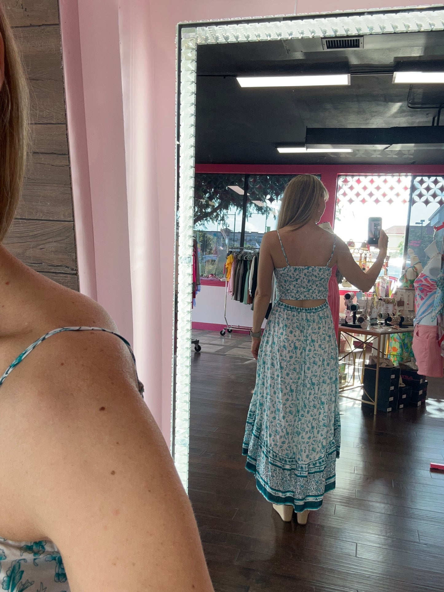 Teal Open Back Dress