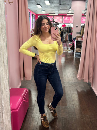 Square Neck LS Top Pineapple