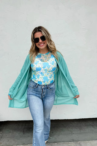 Waffle Cardigan Aqua