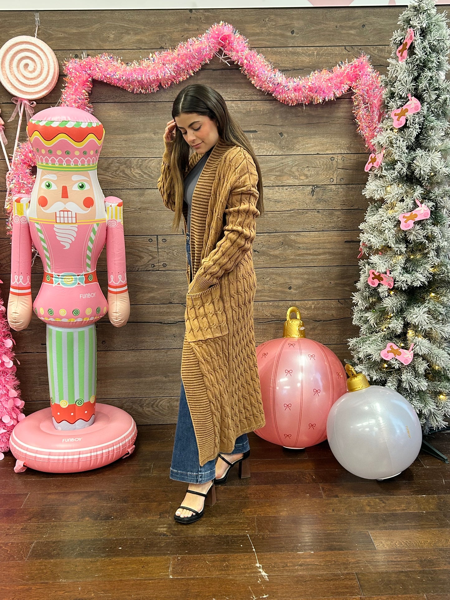 Long Cable Cardigan Brown