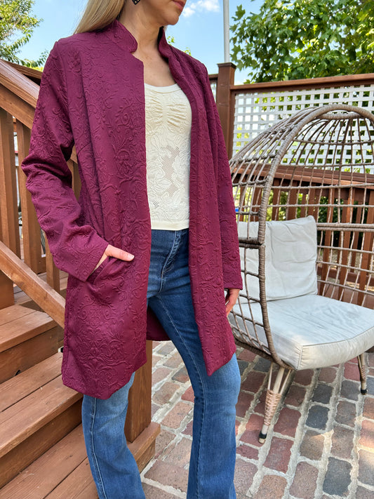 Textured Coat w Pockets Wine