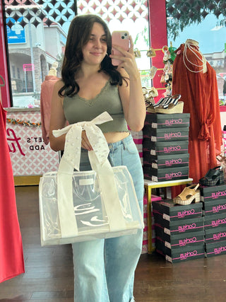 Ivory Pearl Bow Jelly Tote Bag