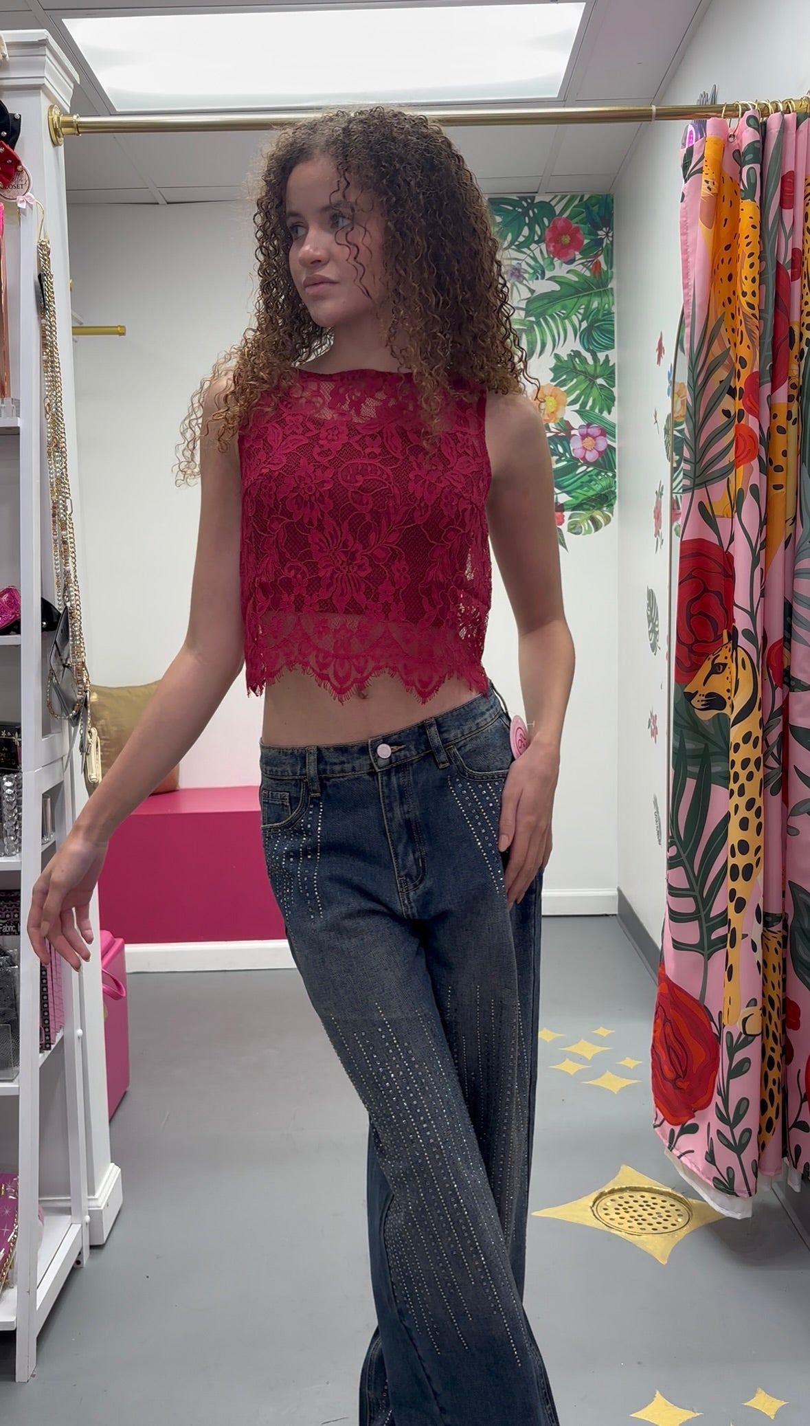 Sheer Lace Crop Top Wine