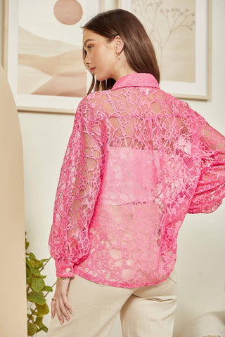 Lace Shacket Blouse Pink