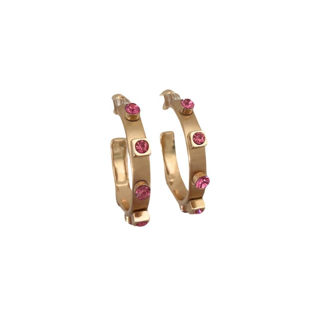 Gold Metal Hoop - Hot Pink