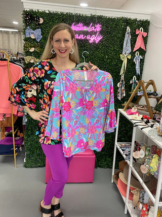 Bell Slv Top Ocean Floral (S-3X)