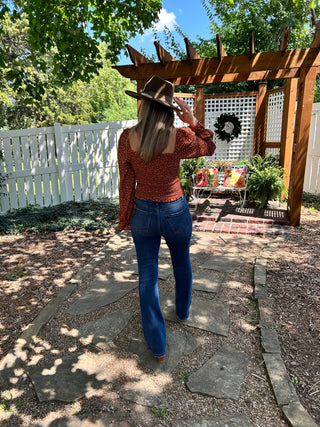 Smocked Rust Floral Top