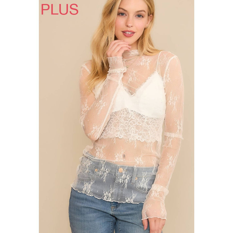 Curvy Lace Mesh Top White