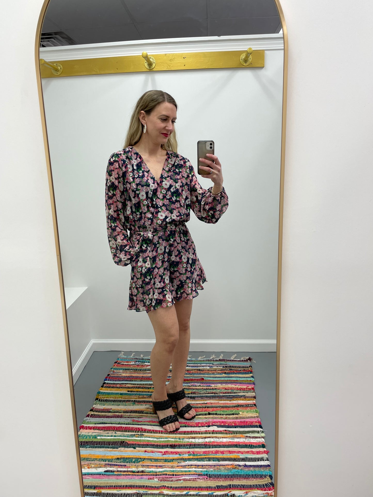 V Neck Floral Romper Pockets