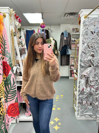 Fuzzy Cardigan Beige