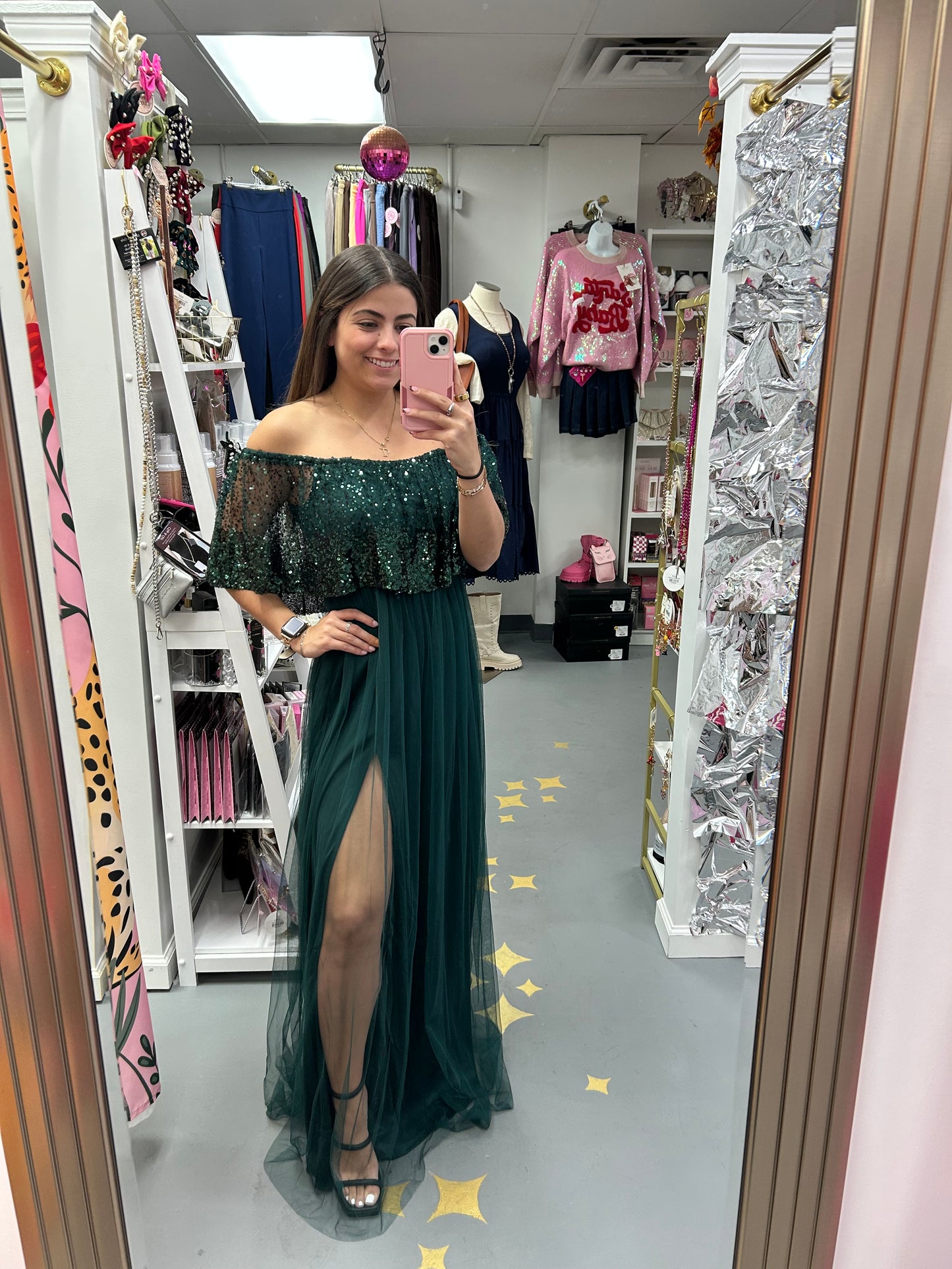 Off Shoulder Sequin Maxi Dress