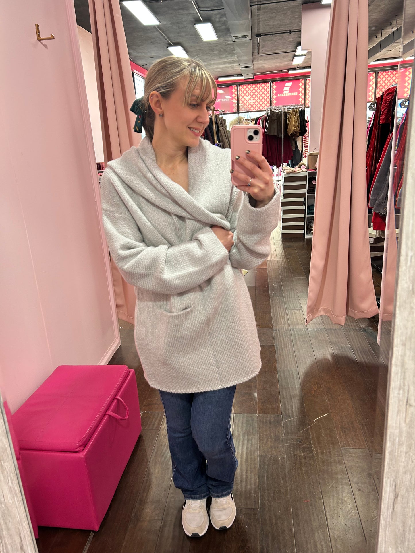 Oversized Hooded Coatigan Gray