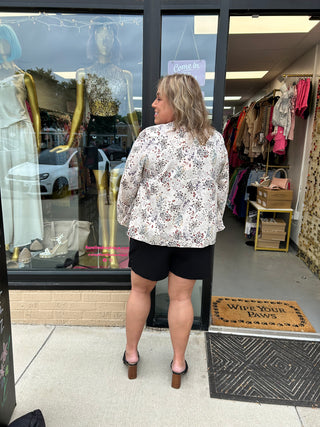 Curvy Floral Print Front Tie Top