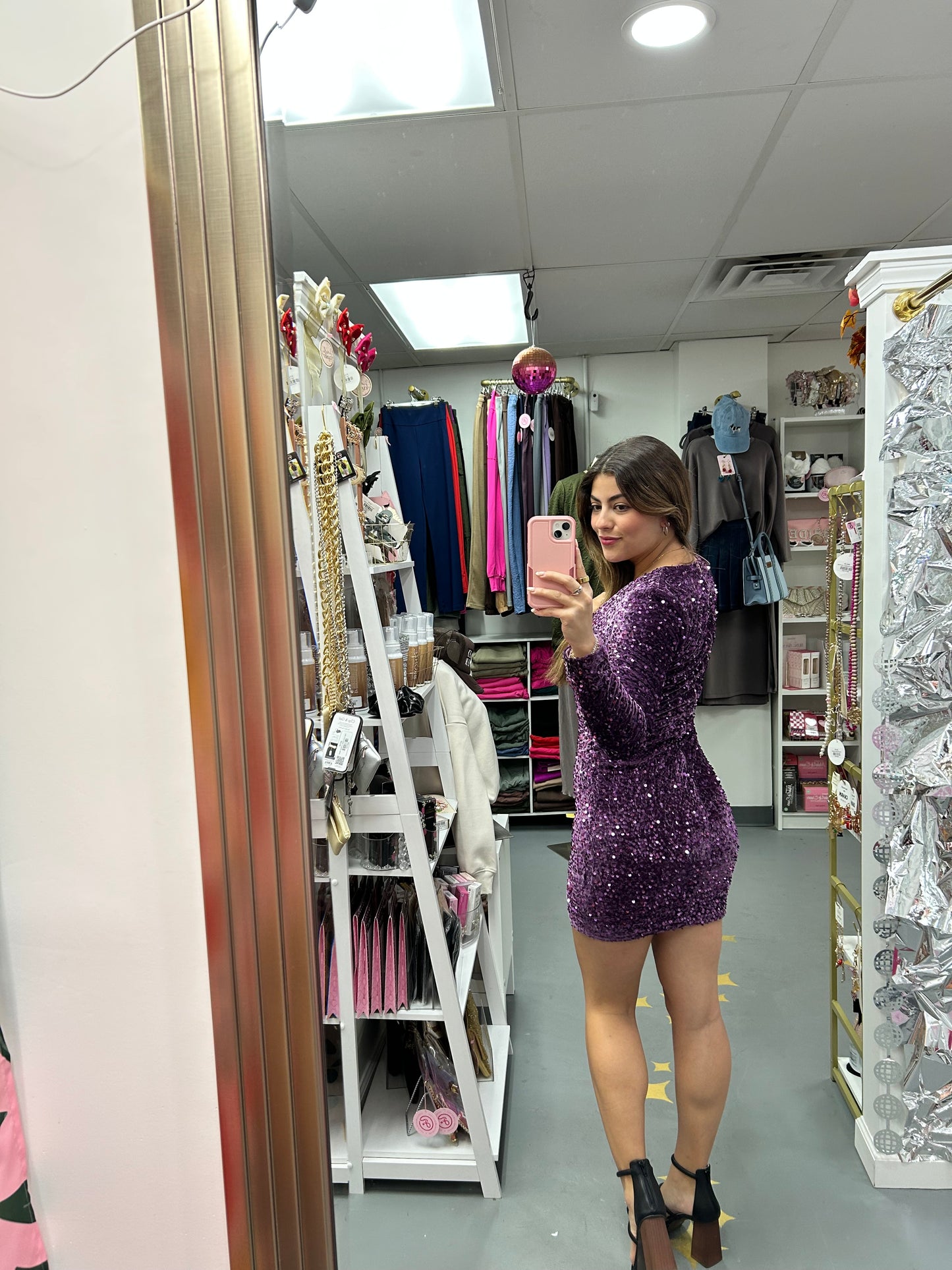 Velvet Sequin Mini Dress Purple