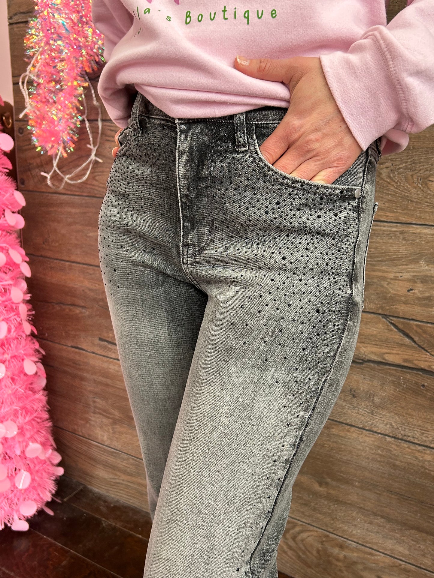 HW Rhinestone Jeans Black Wash