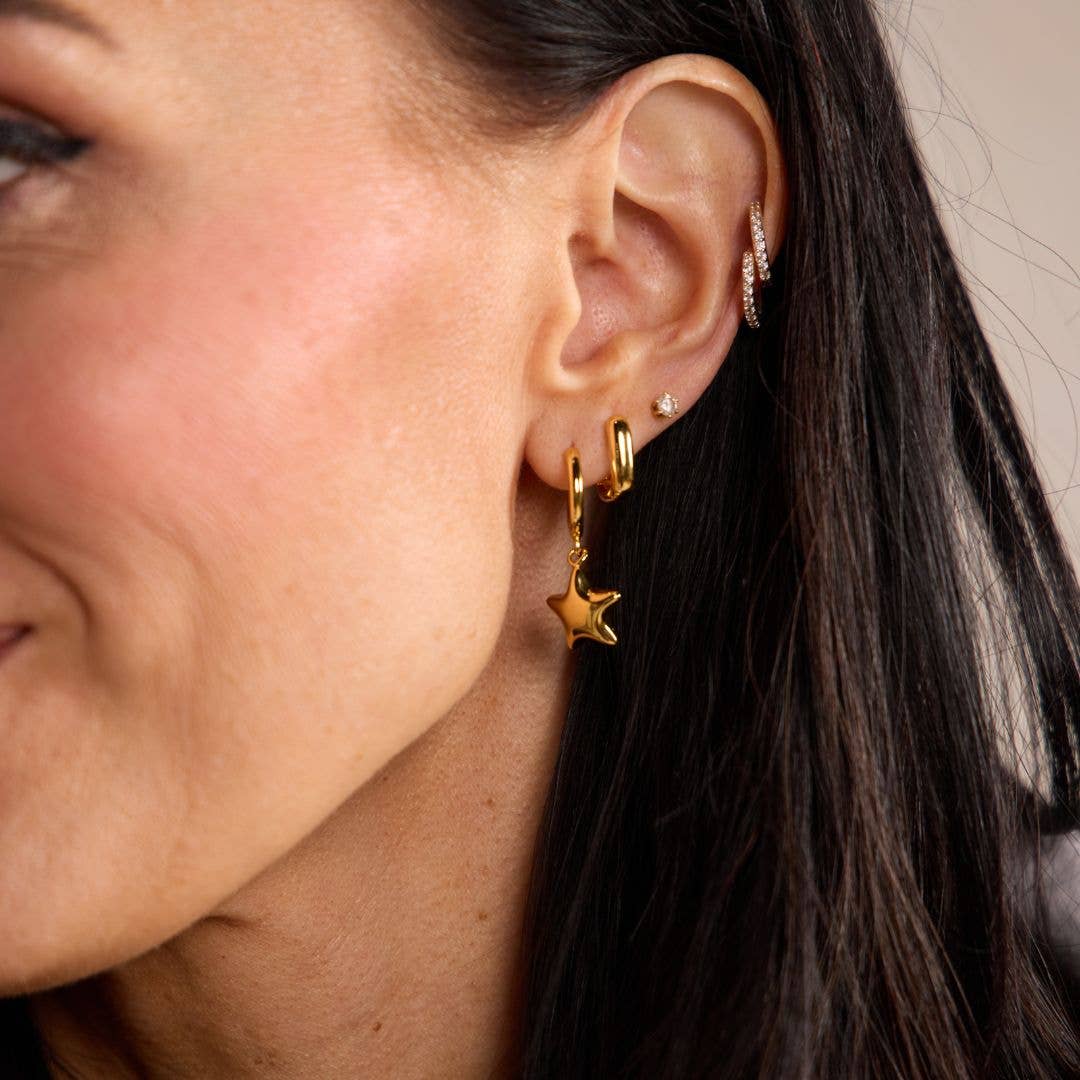 Gold Waterproof Puffy Star Huggie Earrings
