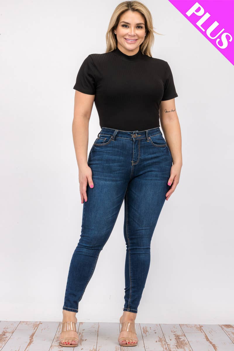 Curvy Ribbed Bodysuit Black