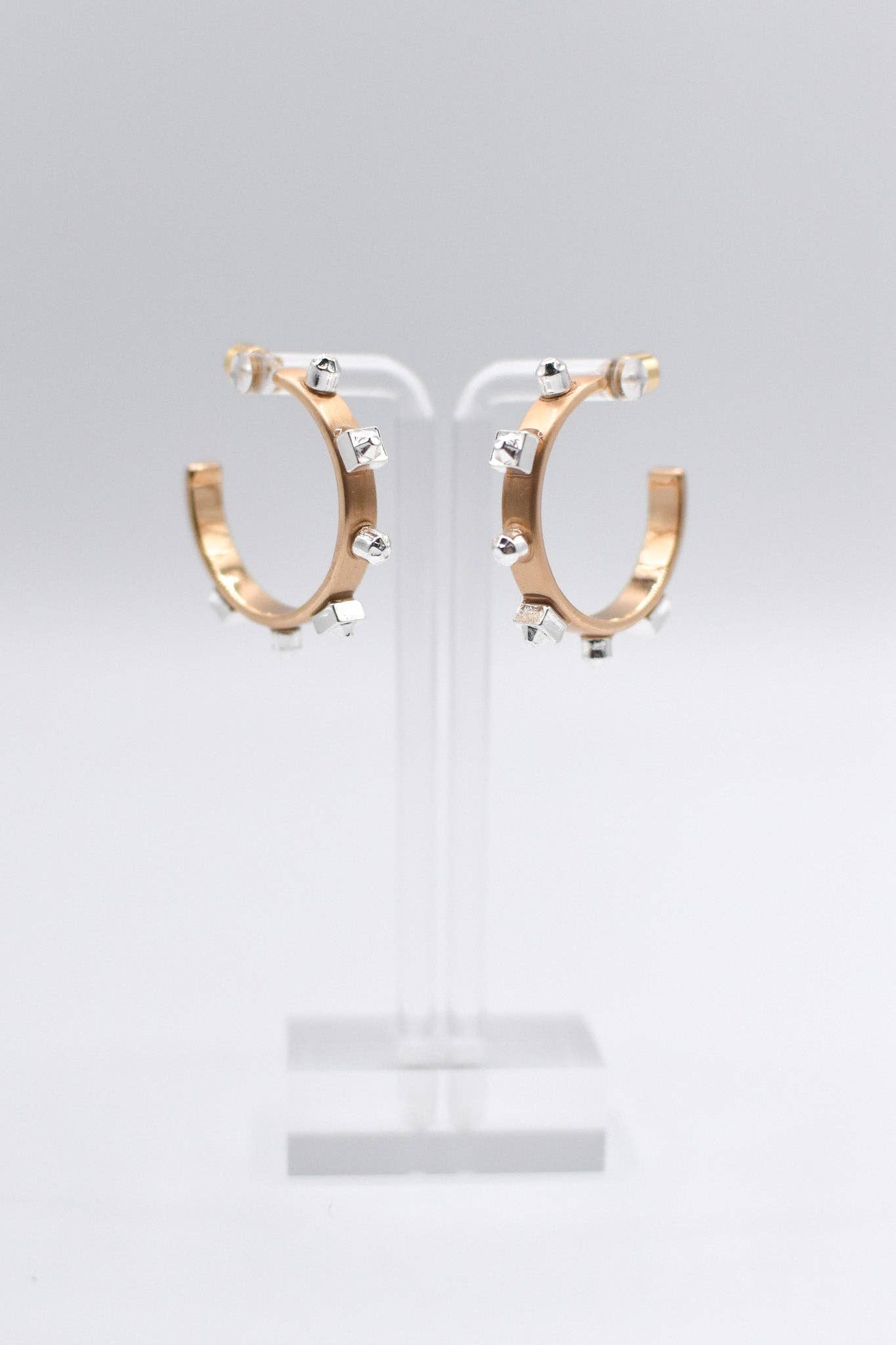 Mixed Metal Hoop - Gold (with matte silver stones)