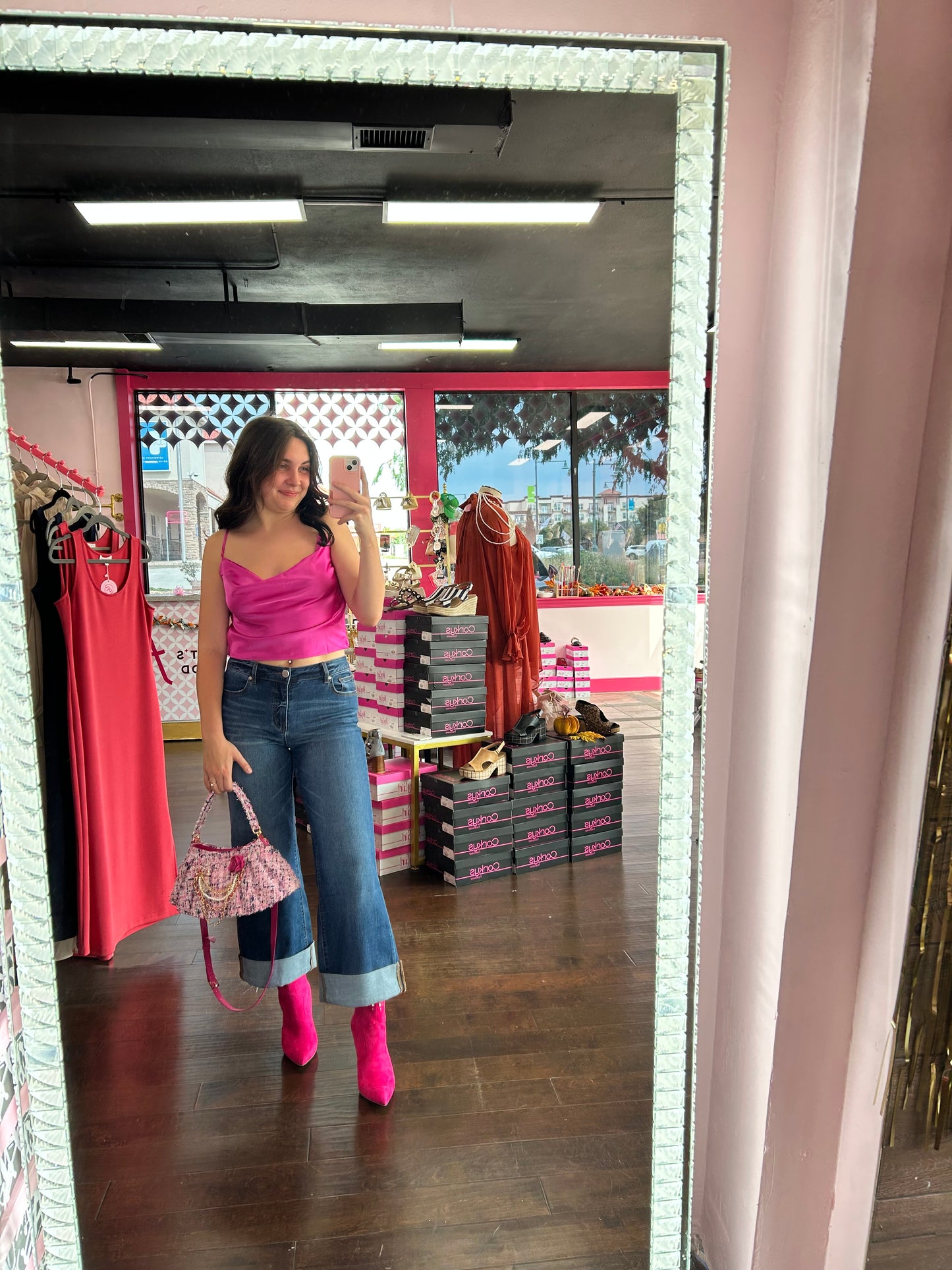 Satin Cowl Crop Cami Magenta