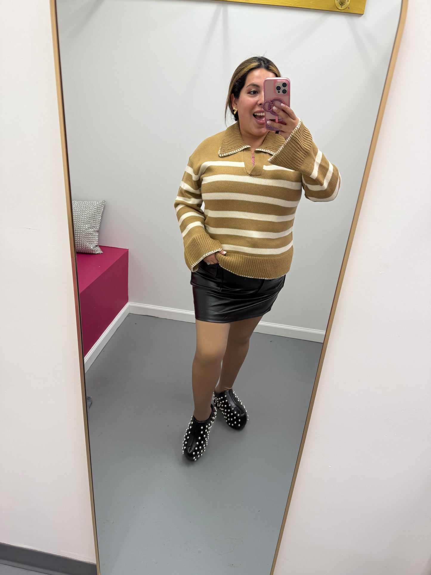 Cargo Vegan Leather Skirt Black