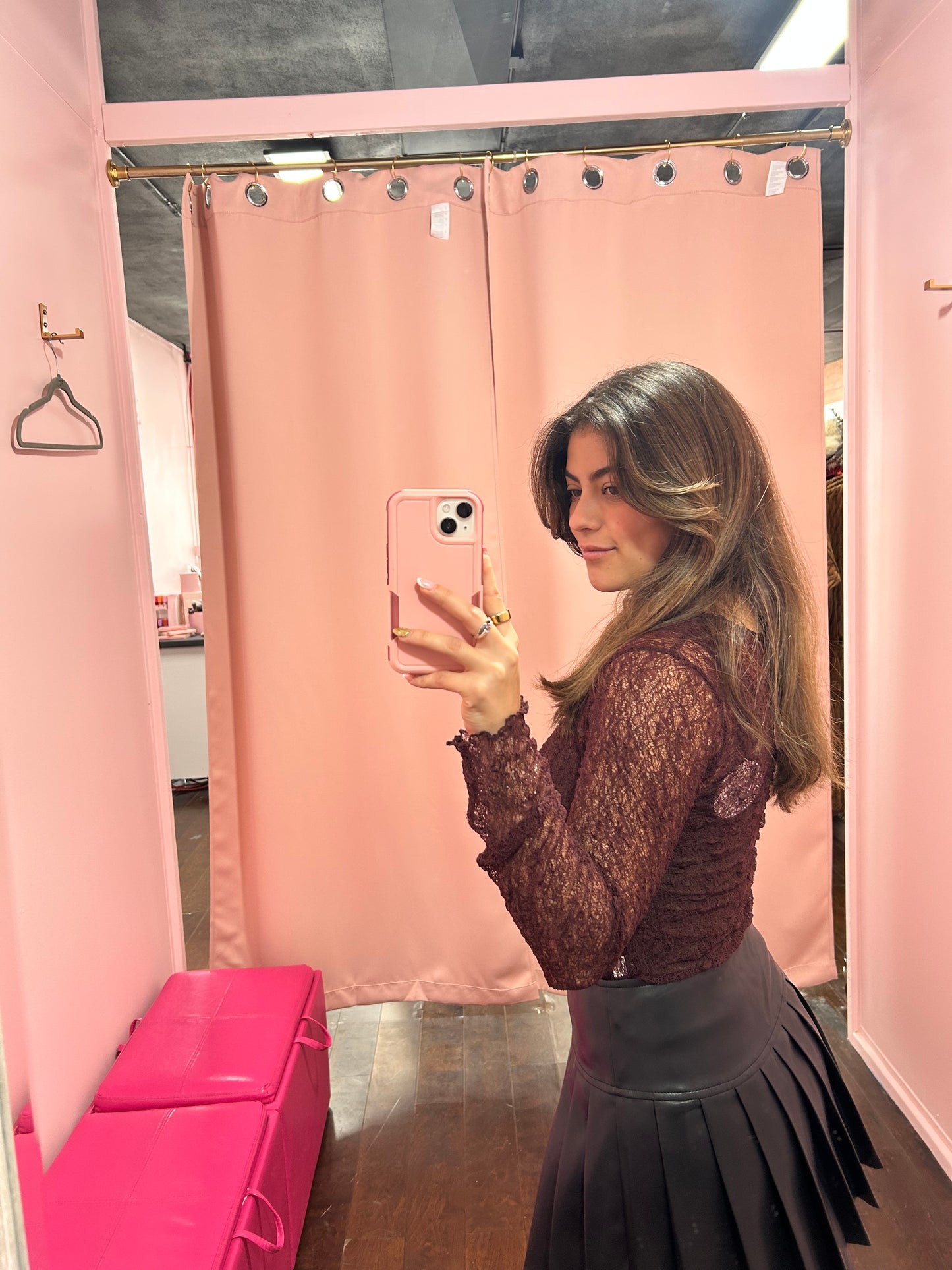 Floral Lace Sheer Top Mulberry