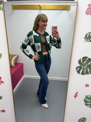 Checkered Bow Cardigan Green