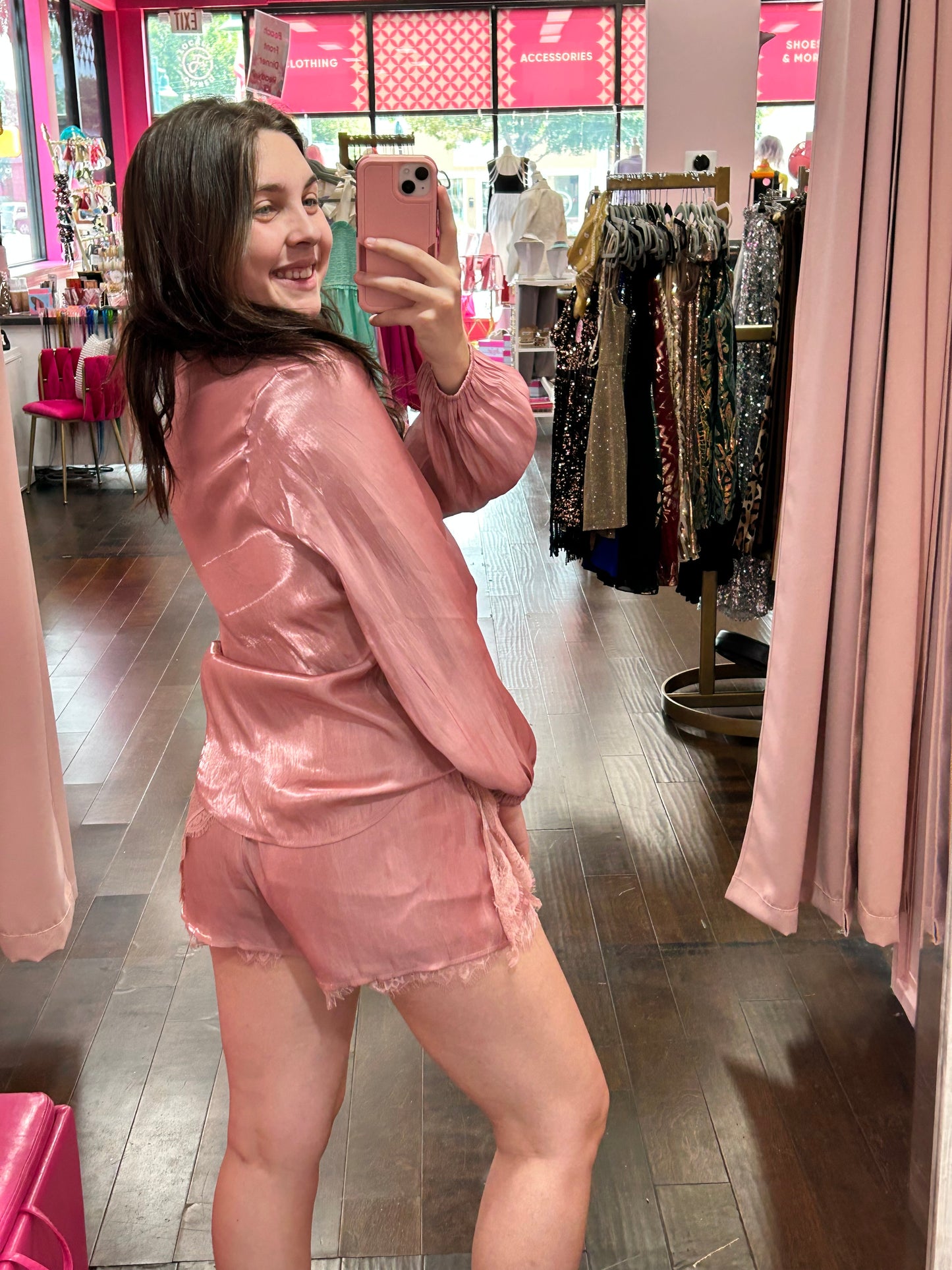 After Dark Satin Shorts Scarf Rosé